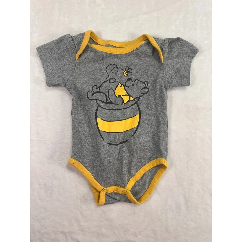 Disney Baby Winnie the Pooh Bodysuit 3-6M Gray Yellow Honey Pot Infant Unisex